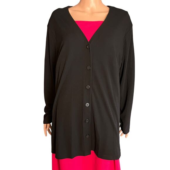 Chaus Woman Silky Black Button Up Cardigan 2X Dressy Preppy Comfy Minimalist - Picture 1 of 5